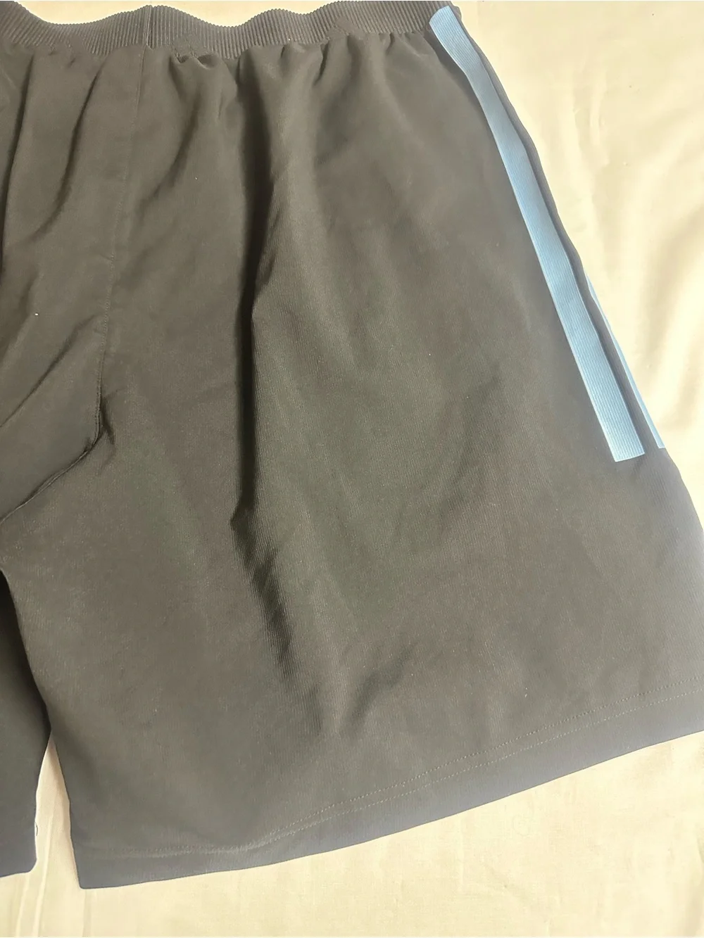 adidas Black Athletic Shorts with Light Blue Stripes